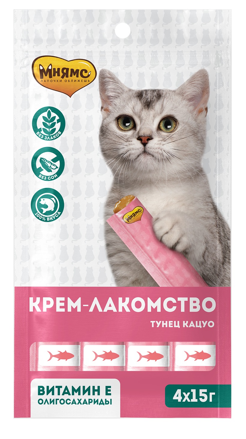 Крем-лакомство для кошек Мнямс 15 г n4 с тунцом кацуо