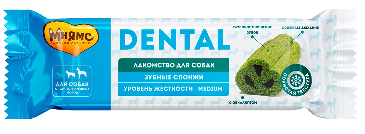 Лакомство зубные спонжи для собак Мнямс dental 25 г с эвкалиптом