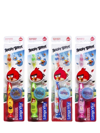 Зубная щетка Longa Vita Kids Angry Birds с защитным колпачком и присоской +5лет