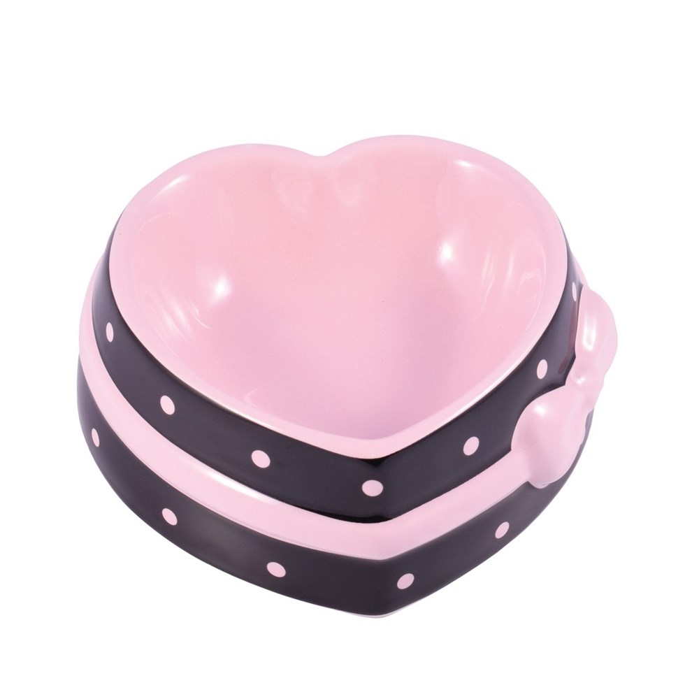 Миска керамическая для собак и кошек коричневая Керамикарт сердечко с розовым бантом 250 мл