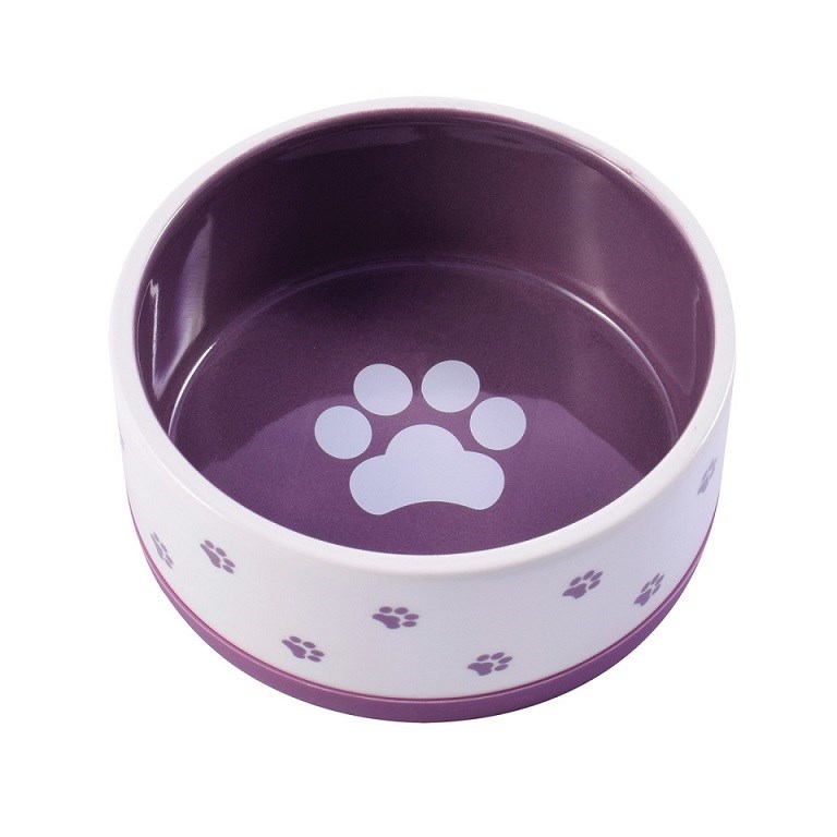 Миска керамическая нескользящая для собак белая с фиолетовым Керамикарт 360 мл