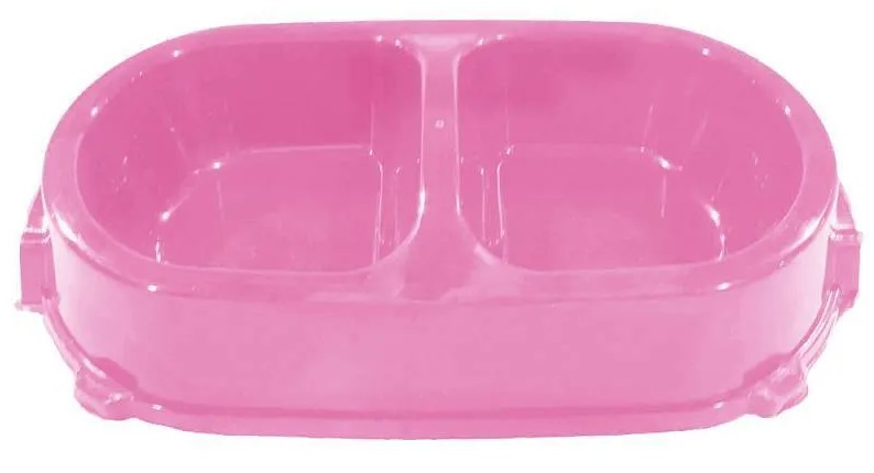 Миска пластиковая двойная нескользящая розовая Favorite 450 мл