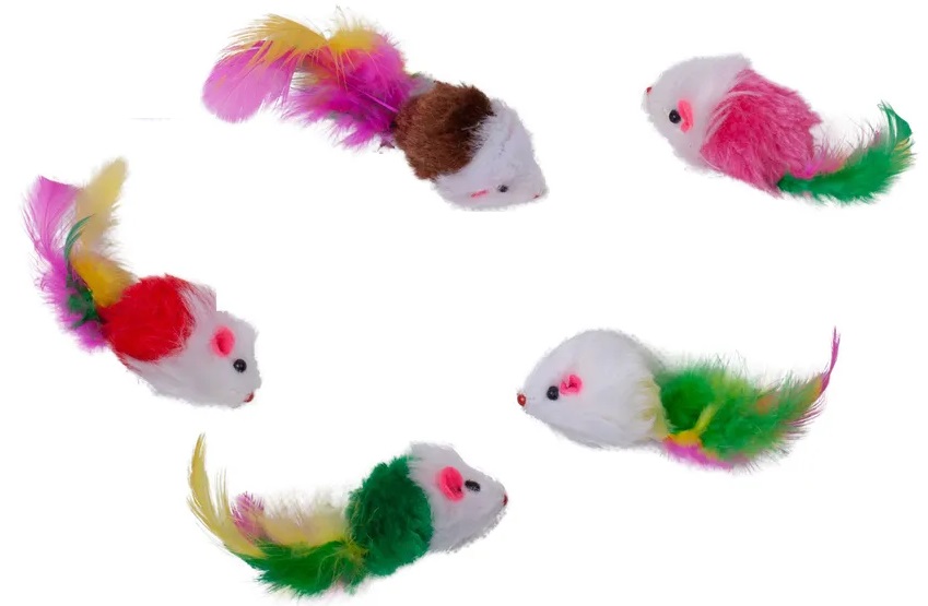 Набор игрушек мышь с хвостом из перьев для кошек Сибирская кошка n4