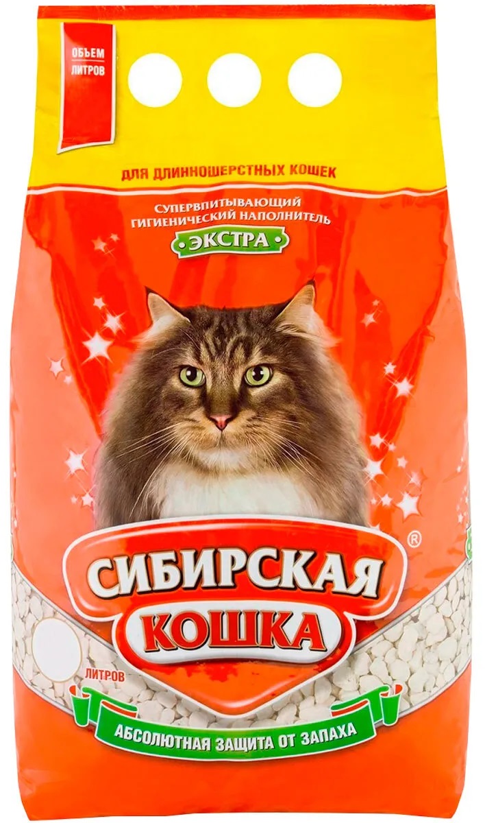 Наполнитель впитывающий для туалета длинношерстных кошек Сибирская кошка экстра 5 л