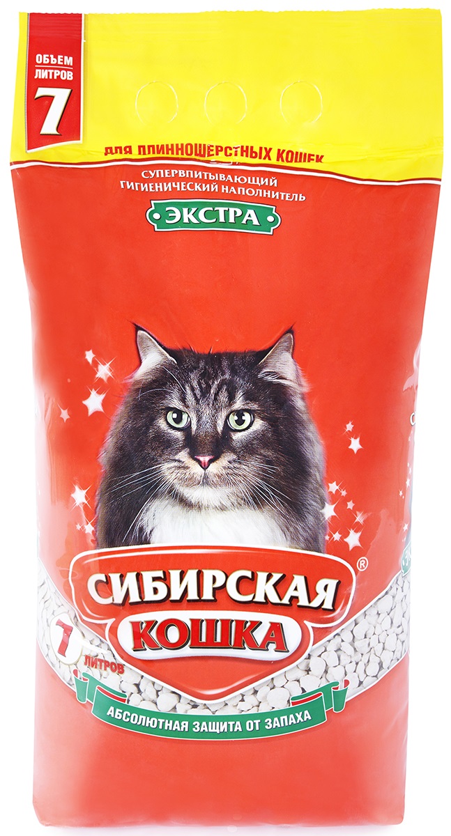 Наполнитель впитывающий для туалета длинношерстных кошек Сибирская кошка экстра 7 л