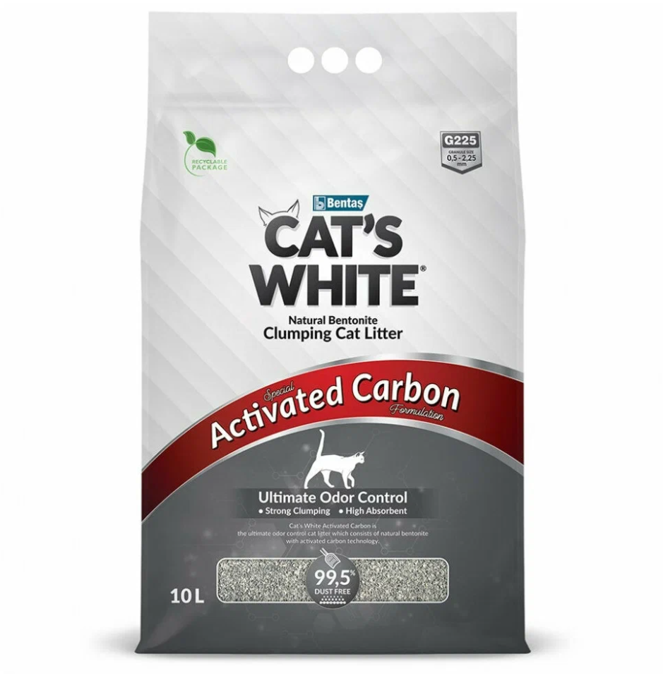 Наполнитель комкующийся для кошачьего туалета Cat's white activated carbon 10 л с активированным углем