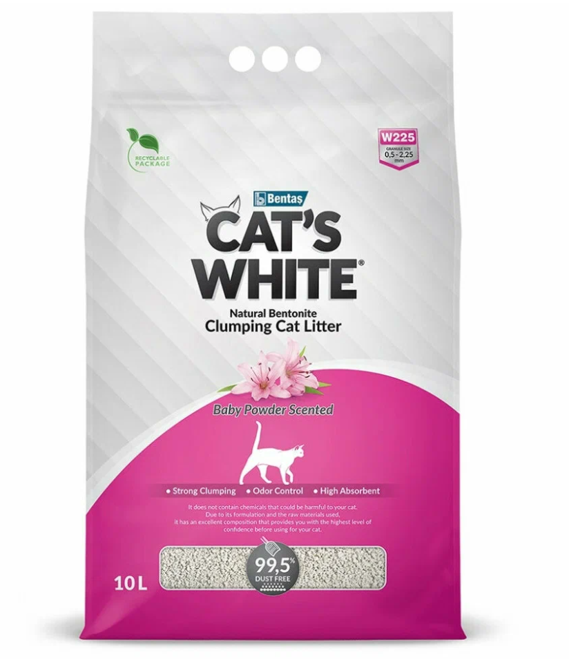 Наполнитель комкующийся для кошачьего туалета Cat's white baby powder scented 10 л с ароматом детской присыпки
