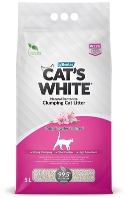 Наполнитель комкующийся для кошачьего туалета Cat's white baby powder scented 5 л с ароматом детской присыпки