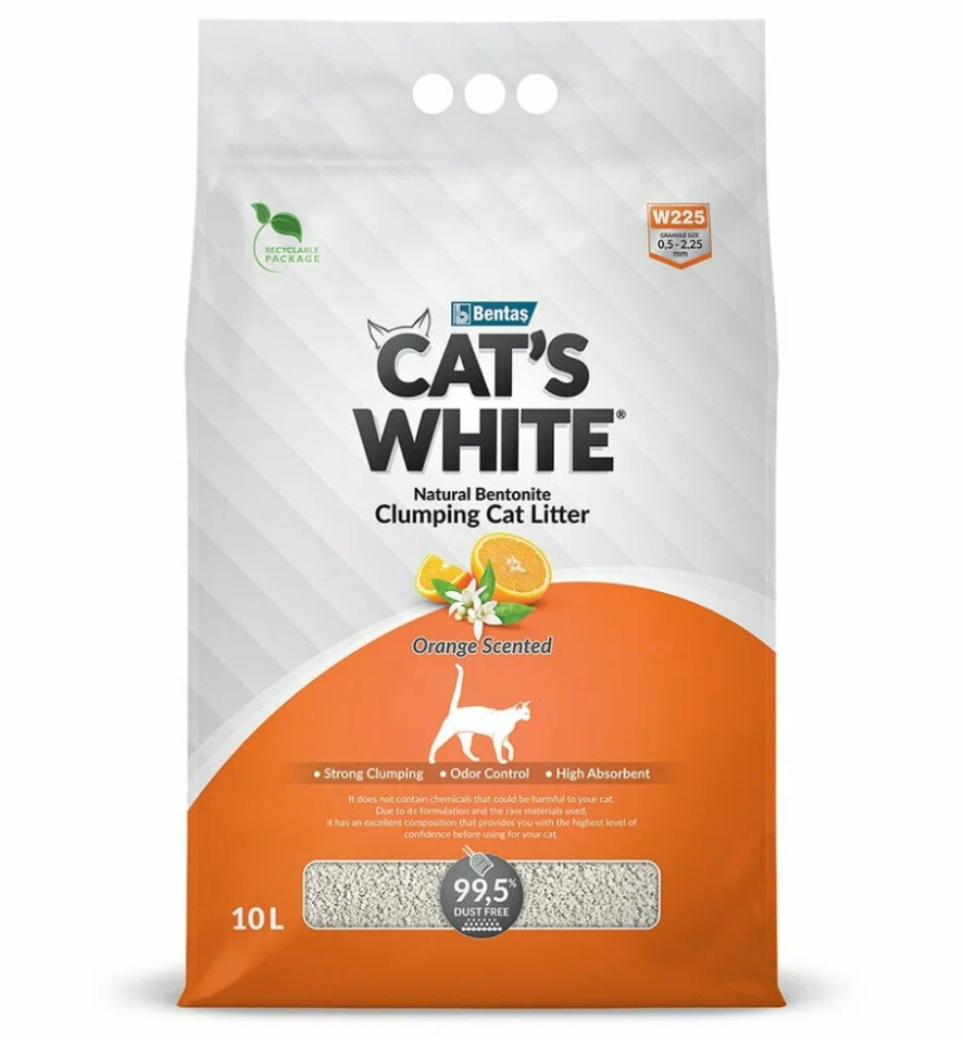 Наполнитель комкующийся для кошачьего туалета Cat's white orange scented 10 л с ароматом апельсина