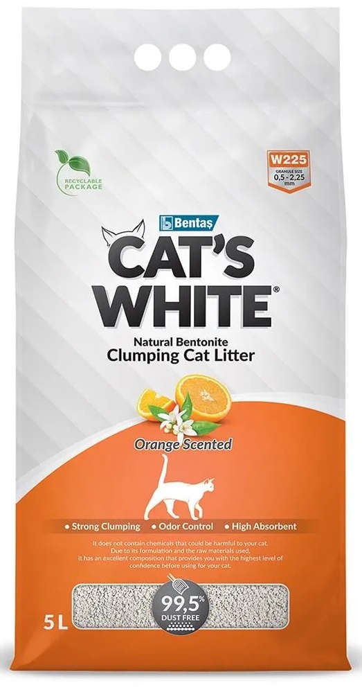 Наполнитель комкующийся для кошачьего туалета Cat's white orange scented 5 л с ароматом апельсина