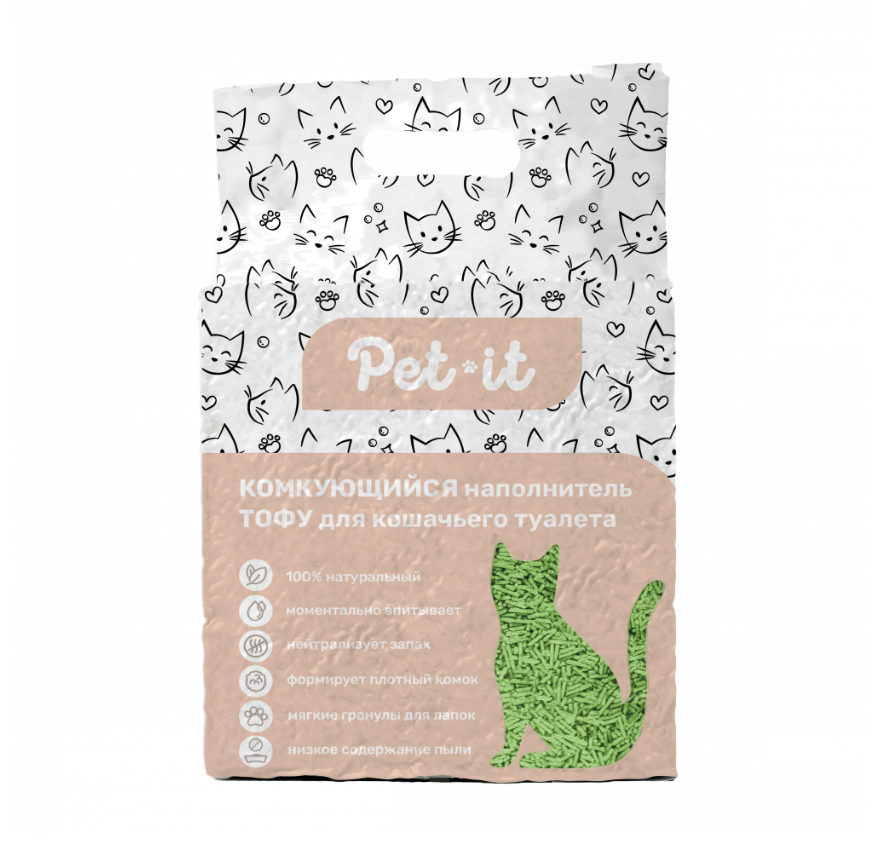 Наполнитель комкующийся для кошачьего туалета Pet-it тофу 6 л зеленый чай