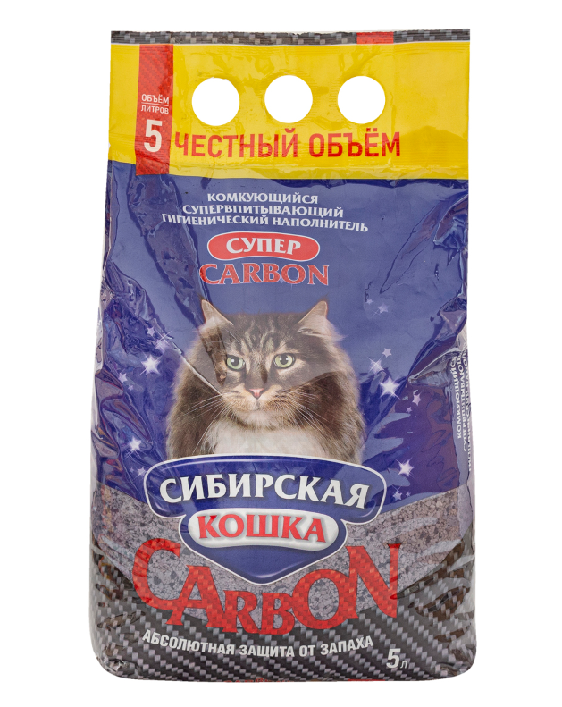 Наполнитель комкующийся для кошачьего туалета Сибирская кошка carbon супер 5 л