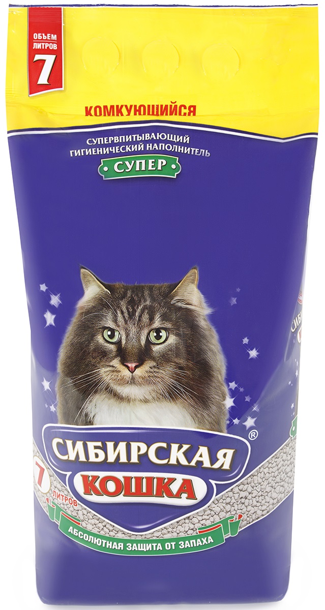 Наполнитель комкующийся для кошачьего туалета Сибирская кошка супер 7 л