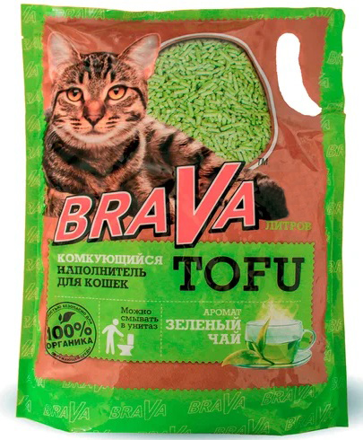 Наполнитель комкующийся для кошек Брава tofu 10 л зеленый чай