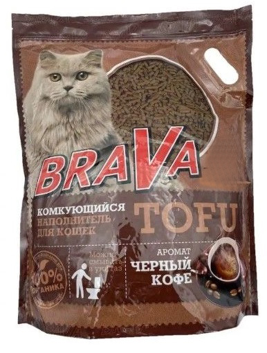 Наполнитель комкующийся для кошек Брава tofu 10 л черный кофе