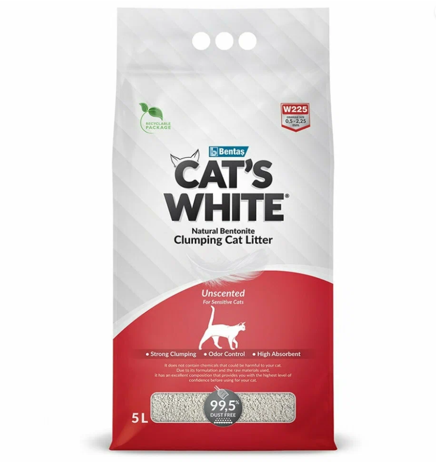 Наполнитель комкующийся натуральный для кошачьего туалета Cat's white natural 5 л без ароматизатора